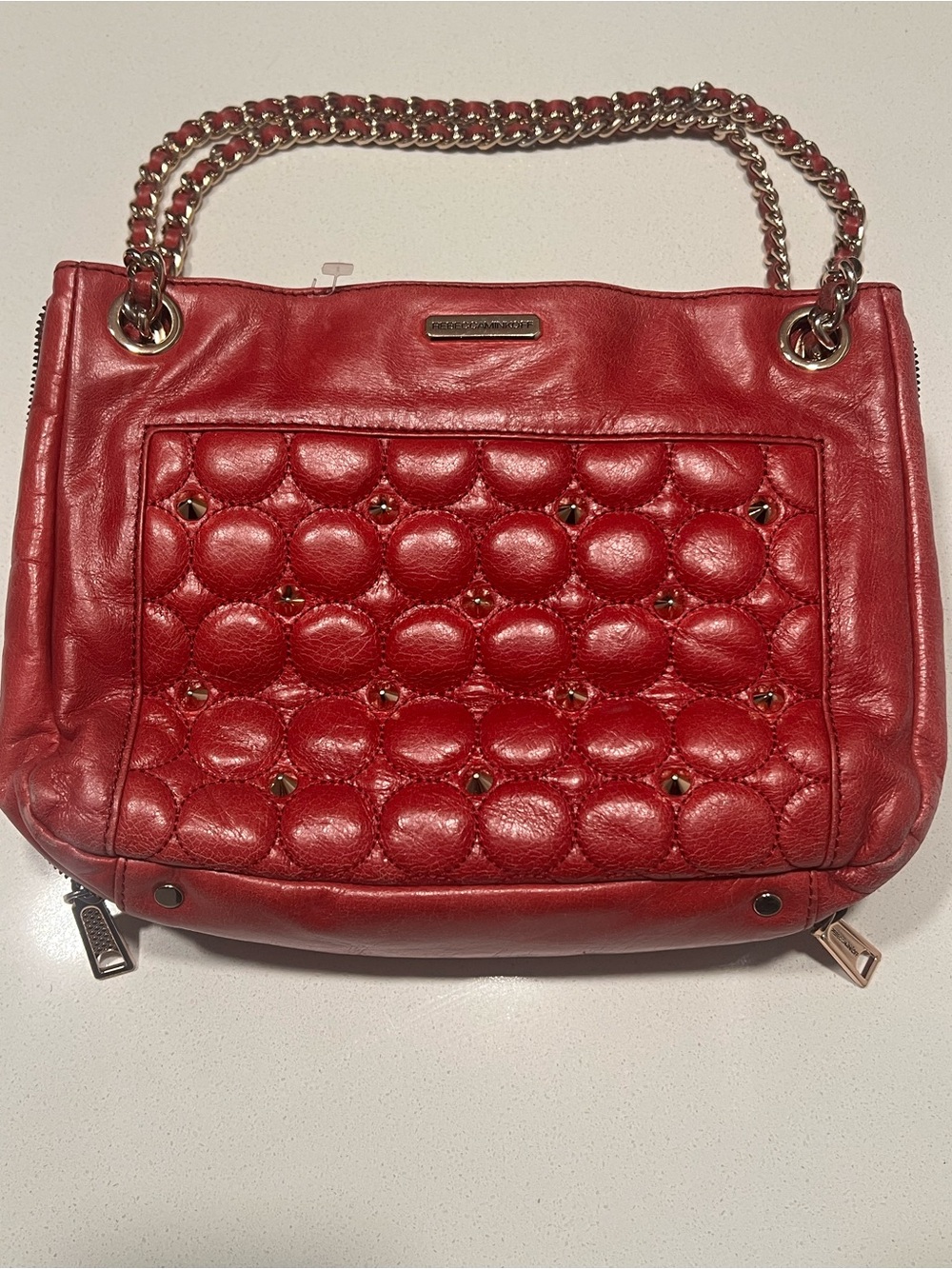 Rebecca Minkoff Quilted Red Leather Shoulder Bag with Chain Straps